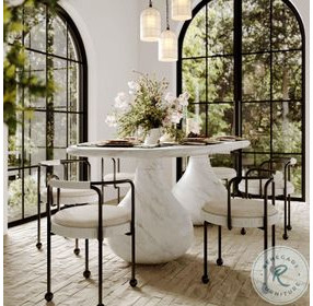 Smooch White Faux Marble Print 87" Outdoor Oval Dining Table