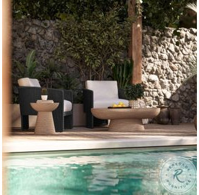 Alexa Black Rattan Performance Fabric Outdoor Armchair