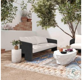 Alexa Black Rattan Performance Fabric 80" Outdoor Sofa