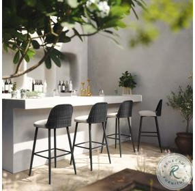 Alexa Black Rattan Performance Fabric Outdoor Counter Height Stool