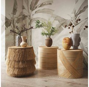 Matea Natural Round Cross Side Table