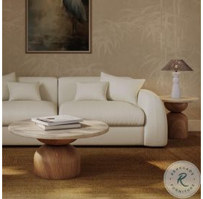 Cynthia Brown and Travertine Round Concrete Stone Top Outdoor Coffee Table