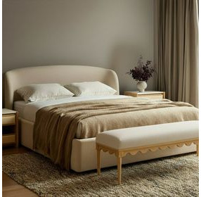 Oodle Cream Performance Fabric Upholstered Bed Bench