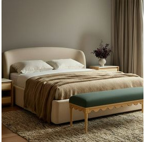 Oodle Green Performance Fabric Upholstered Bed Bench