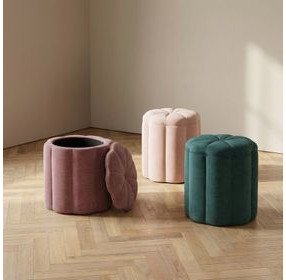 Fleur Mauve Performance Fabric Upholstered Round Storage Ottoman