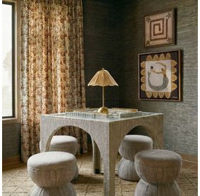 Tomlin Cream Performance Fabric Upholstered Round Ottoman