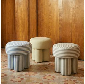 Masha Blue and White Performance Fabric Upholstered Accent Stool