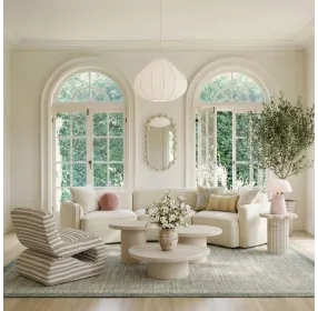 Jade Cream Round Outdoor Concrete Top Occassional Table Set