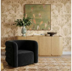 Curves Black Performance Fabric Upholstered Swivel Accent Chair