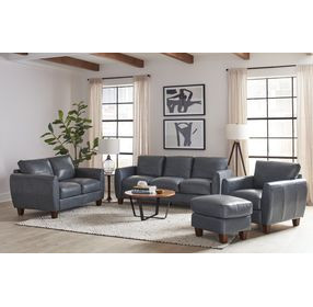 Traverse Ocean Blue Leather Living Room Set