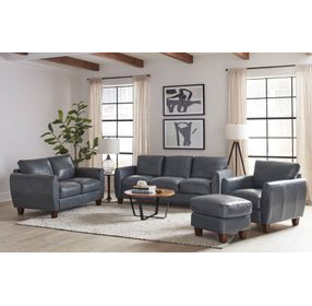 Traverse Ocean Blue Leather Living Room Set