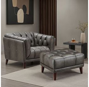Trix Ash Gray Leather Upholstered Rectangular Ottoman