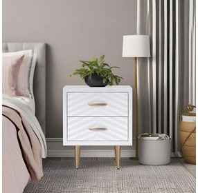 Trixie White and Gold 2 Drawer Nightstand