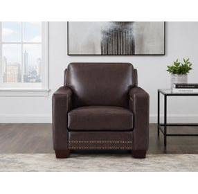 Aldercrest Brown Leather Upholstered Accent Chair with Nailhead Trim