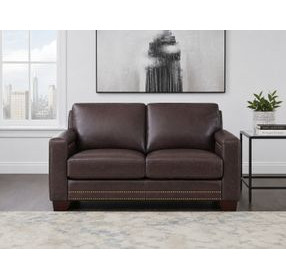 Aldercrest Brown Leather 60" Loveseat with Nailhead Trim