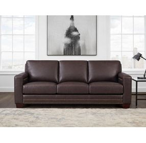 Aldercrest Brown Leather 84" Sofa with Nailhead Trim