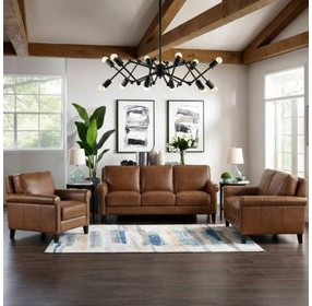 Lachlan Pecan Leather Living Room Set