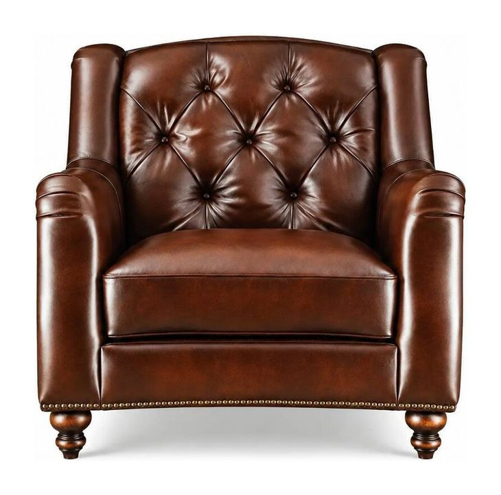 Kingswell Brown Leather Upholstered Accent Chair with Nailhead Trim