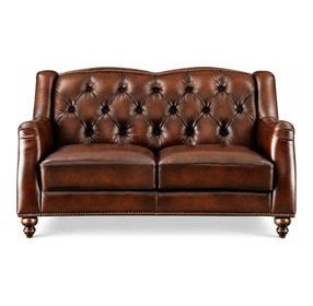 Kingswell Brown Leather 65" Loveseat with Nailhead Trim