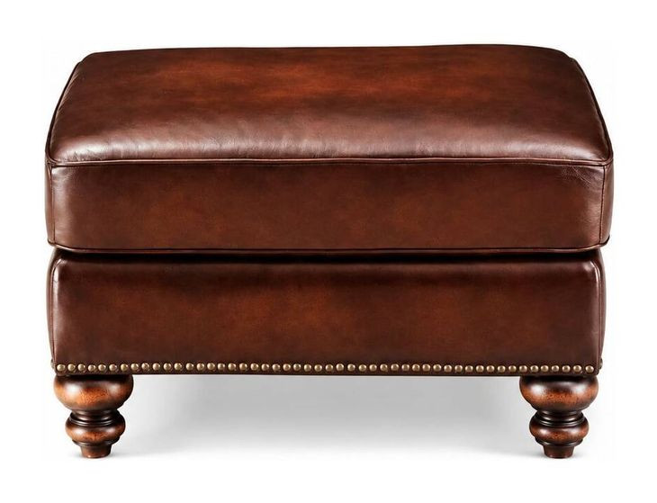 Kingswell Brown Leather Upholstered Rectangular Ottoman with Nailhead Trim