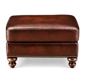 Kingswell Brown Leather Upholstered Rectangular Ottoman with Nailhead Trim