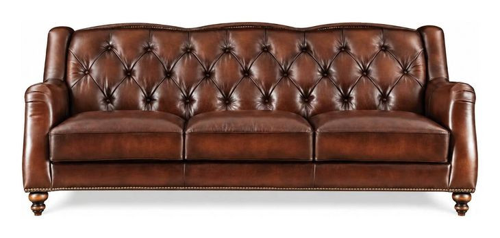 Kingswell Brown Leather 91" Sofa with Nailhead Trim