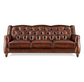 Kingswell Brown Leather 91" Sofa with Nailhead Trim