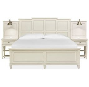 Willowbrook Egg Shell White Wall Panel Bedroom Set with 2 Nightstand and USB Charging