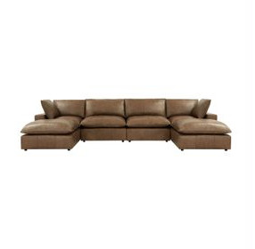 Cali Cognac Brown Leather Modular U- Chaise Sectional