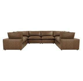 Cali Cognac Brown Leather Modular U-Sofa Sectional
