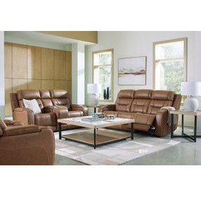Dreamer Caramel Leather Power Reclining Living Room Set with Audio Seating