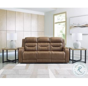 Dreamer Caramel Leather Power Reclining Sofa with Audio Seating