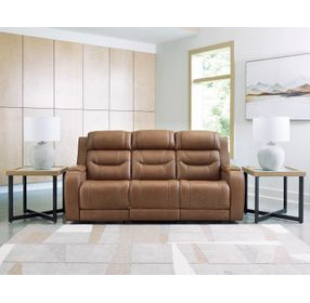 Dreamer Caramel Leather Power Reclining Sofa with Audio Seating