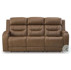 Dreamer Caramel Leather Power Reclining Living Room Set with Audio Seating