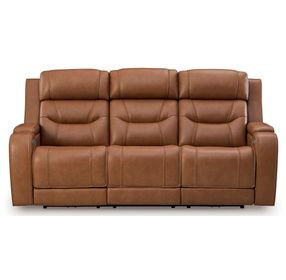 Dreamer Caramel Leather Power Reclining Living Room Set with Audio Seating