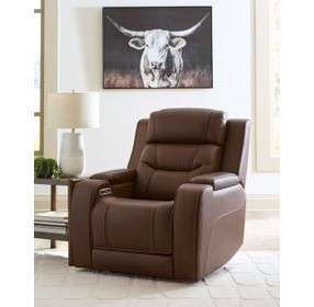 Dreamer Brown Leather Power Recliner with Audio Seating