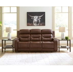 Dreamer Brown Leather Power Reclining Sofa with Audio Seating
