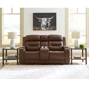 Dreamer Brown Leather Power Reclining Loveseat with Audio Seating