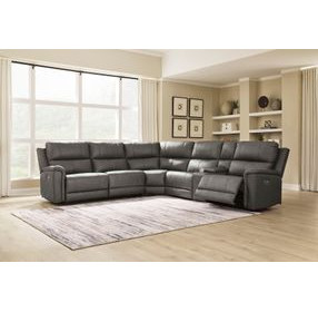 Burnley Anchor Leather 6 Piece Modular Power Reclining Sectional with Console and USB Charging