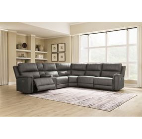 Burnley Anchor Leather 6 Piece Modular Power Reclining Sectional with Storage Console and USB Charging