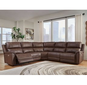Burnley Espresso Leather 5 Piece Modular Power Reclining Sectional with USB Charging