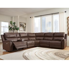 Burnley Espresso Leather 6 Piece Modular Power Reclining Sectional with Storage Console and USB Charging