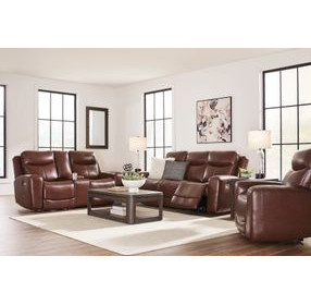Mighty Moves Mahogany Leather Power Reclining Living Room Set