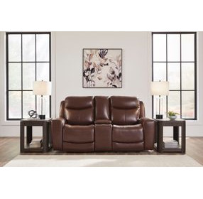 Mighty Moves Mahogany Leather 78" Power Reclining Loveseat with Console and USB Charging