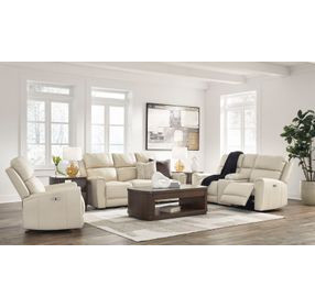 Dahlmoore Almond Leather 87" Power Reclining Sofa with USB Charging