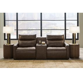ModZ Chocolate Leather 3 Piece Modular Power Reclining Sectional with Audio Console and USB Charging