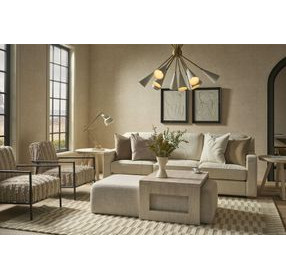 Leah Asbury Oatmeal Performance Fabric 99" Sofa with Pillows