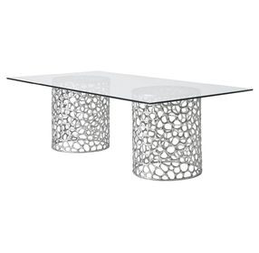 Oasis Antique Nickel 100" Rectangular Glass Top Dining Room Set