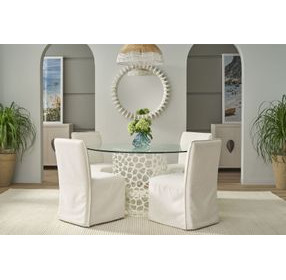 Oasis White 54" Round Glass Top Dining Room Set