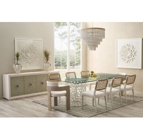 Oasis White 100" Rectangular Glass Top Dining Room Set